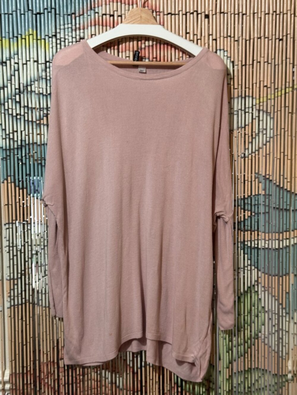 H&M Divided Round Neck Long Sleeve Knit Tunic Sweater, Blush Pink, 10